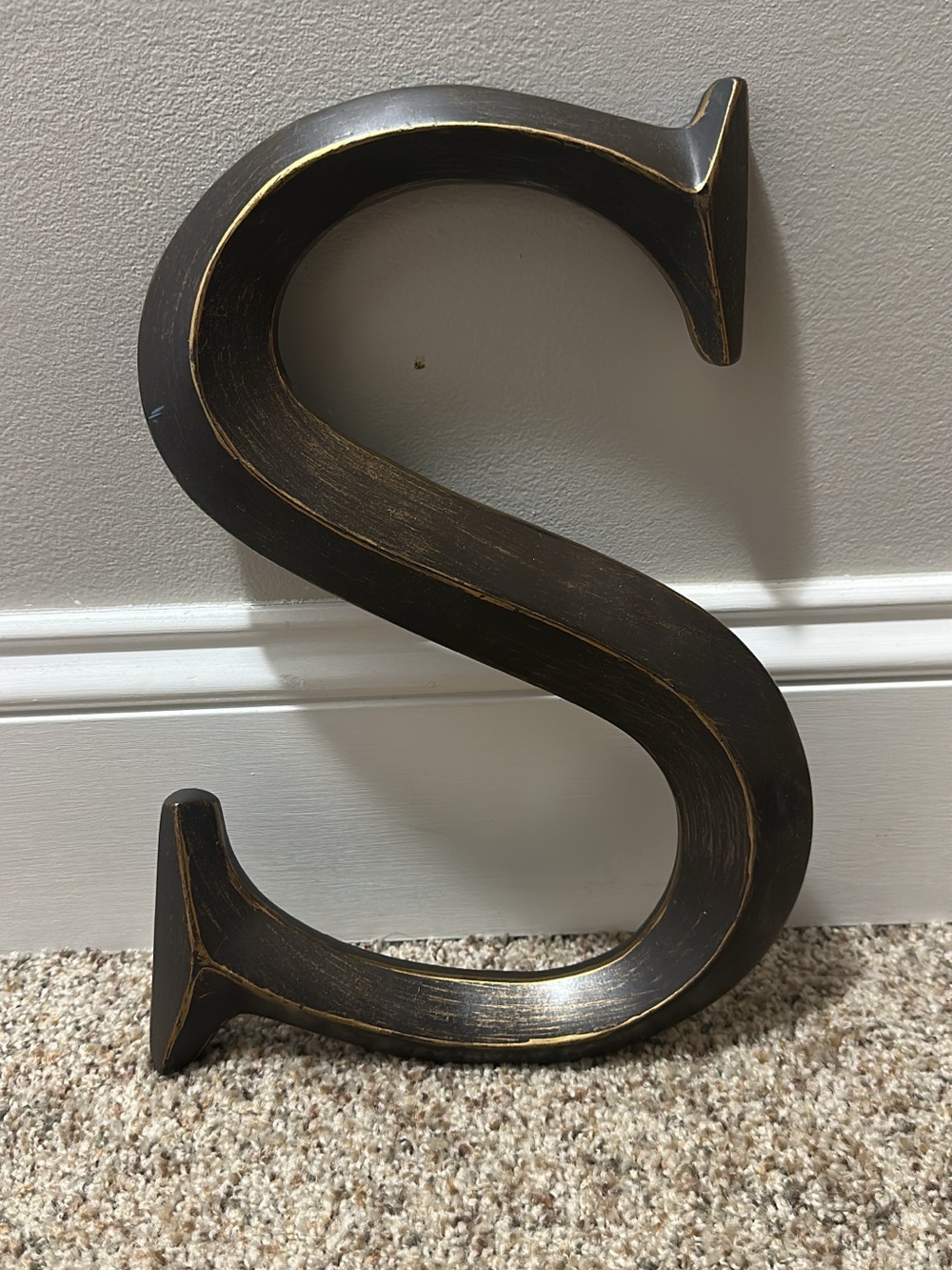 Decorative Letter "S" in Distressed Bronze